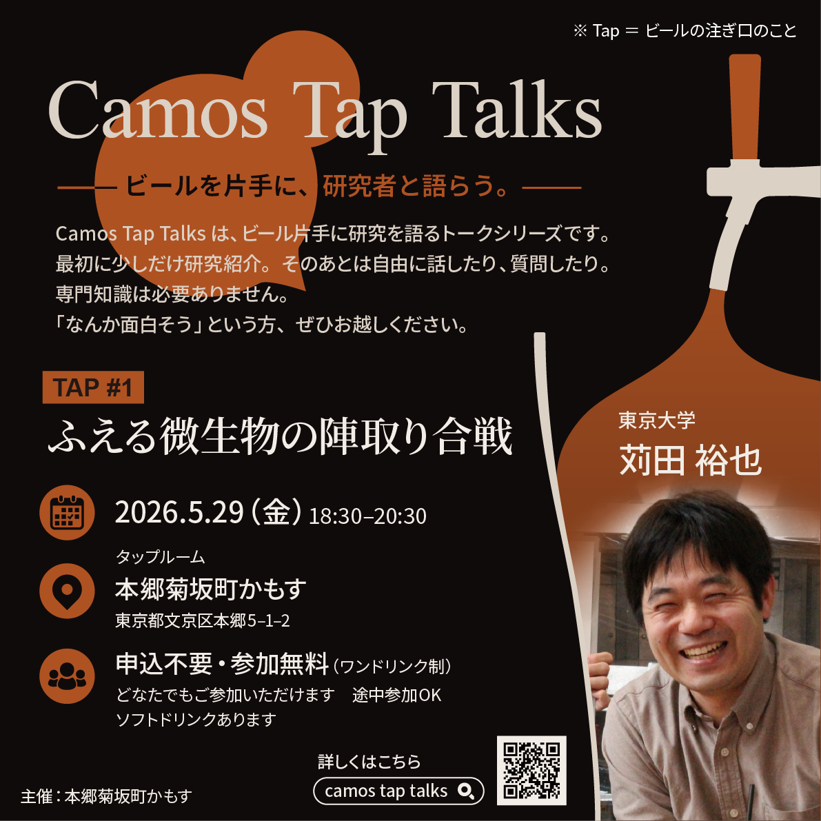 The poster for Camos Tap Talks #1 in Japanese.
